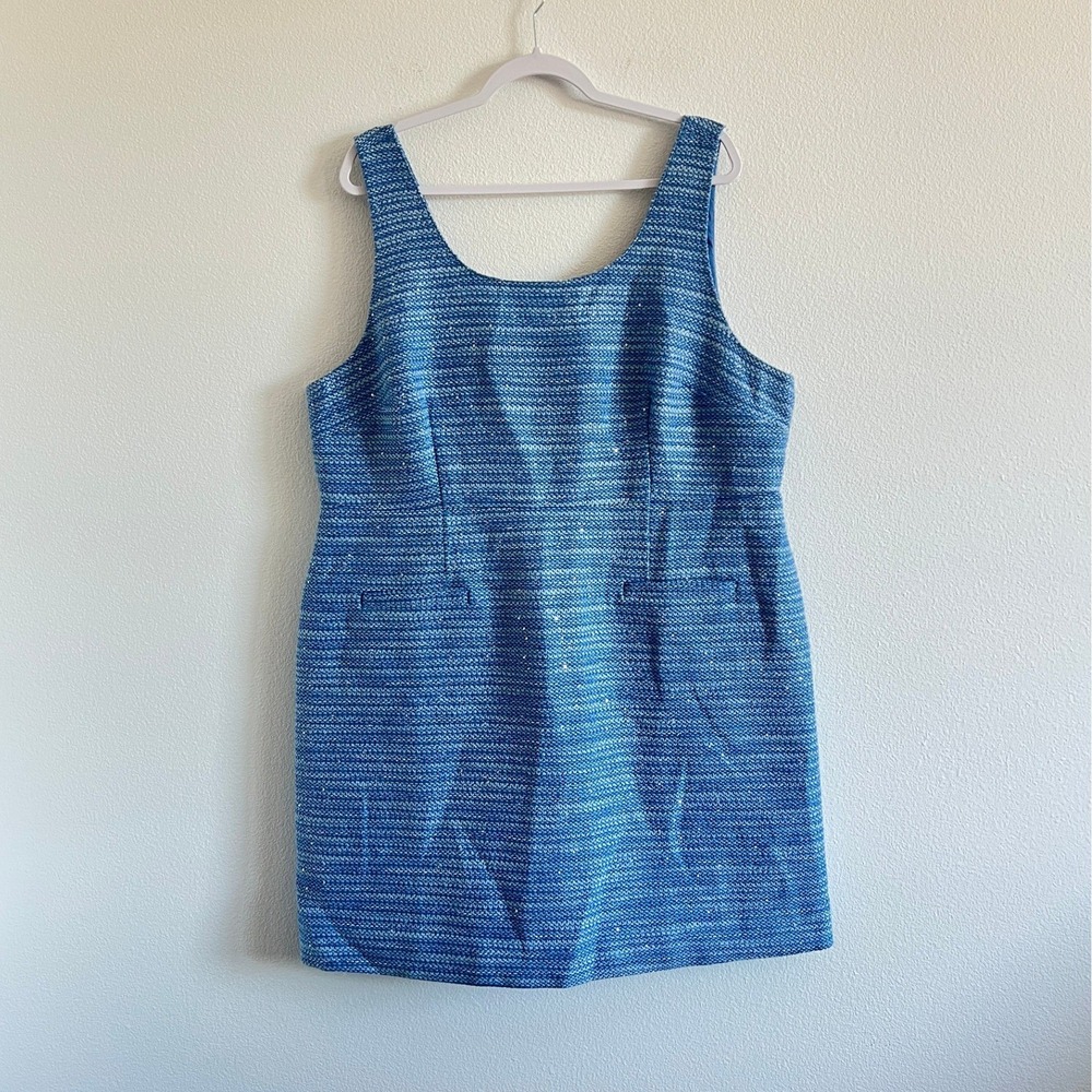 NWT J.Crew Blue Sequin Sleeveless Tweed Shift Dress 20 Preppy Twee Old Money